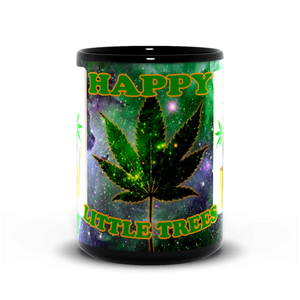 Happy Little Trees 15oz coffee mug, Maryjane cannabis artwork.