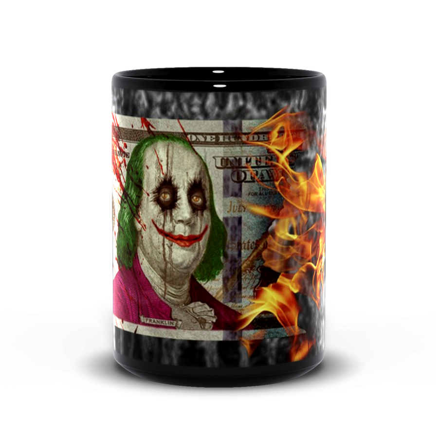 100 To Burn 15oz coffee mug, tattoos, $100 bill joker artwork. (Copy)